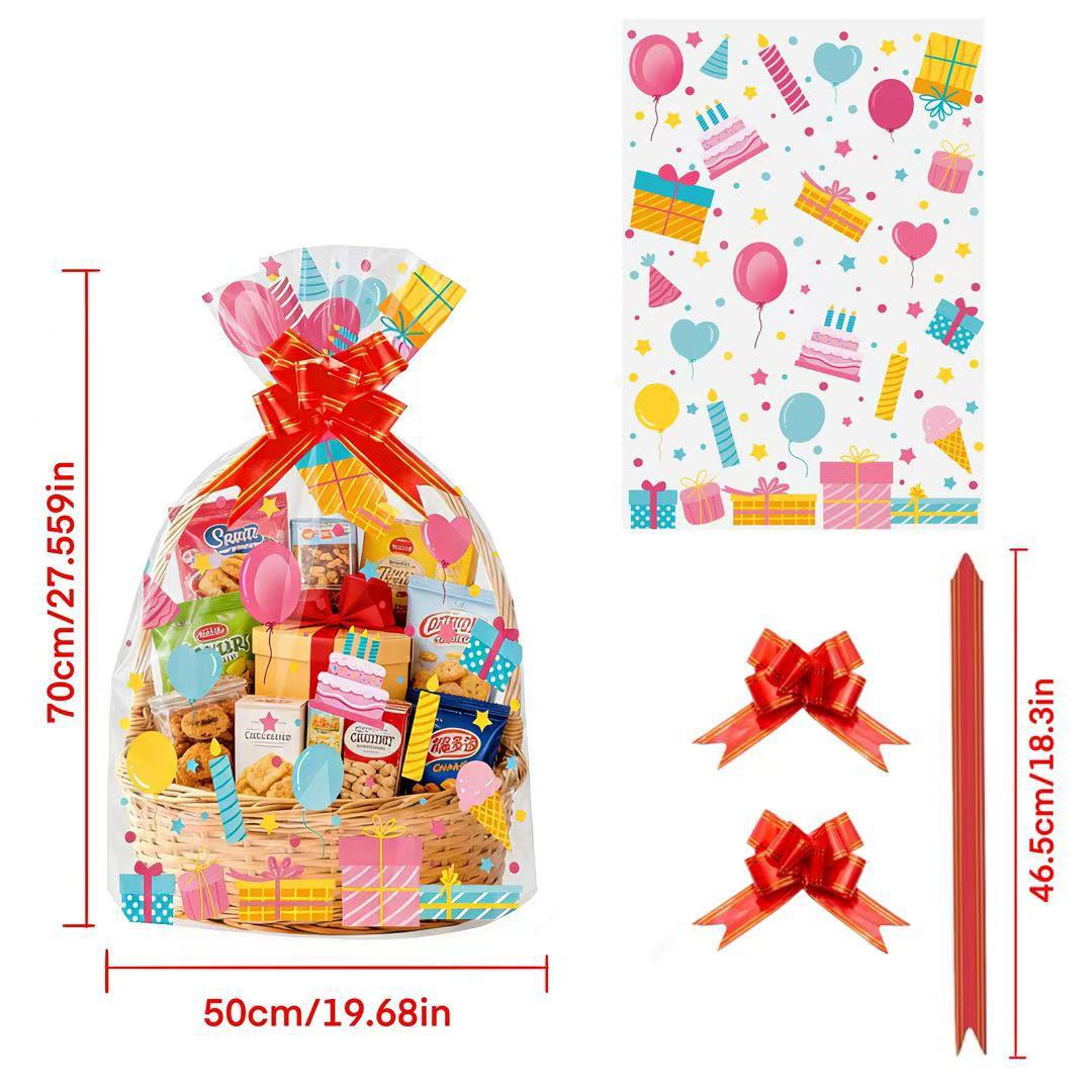 Snacks Food Hamper Basket - 20개 생일 프린트 투명 OPP 선물