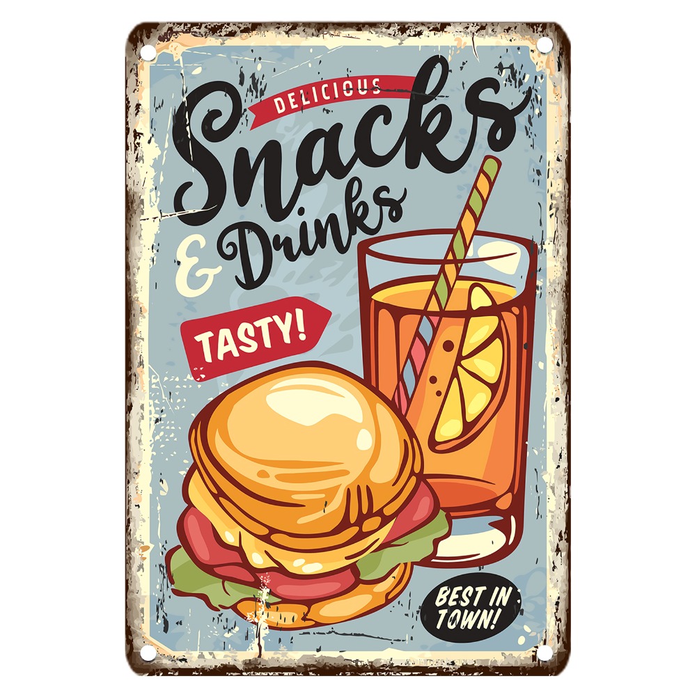 Food Snacks Drinks - 빈티지 푸드 메탈 사인, 12x8 인치