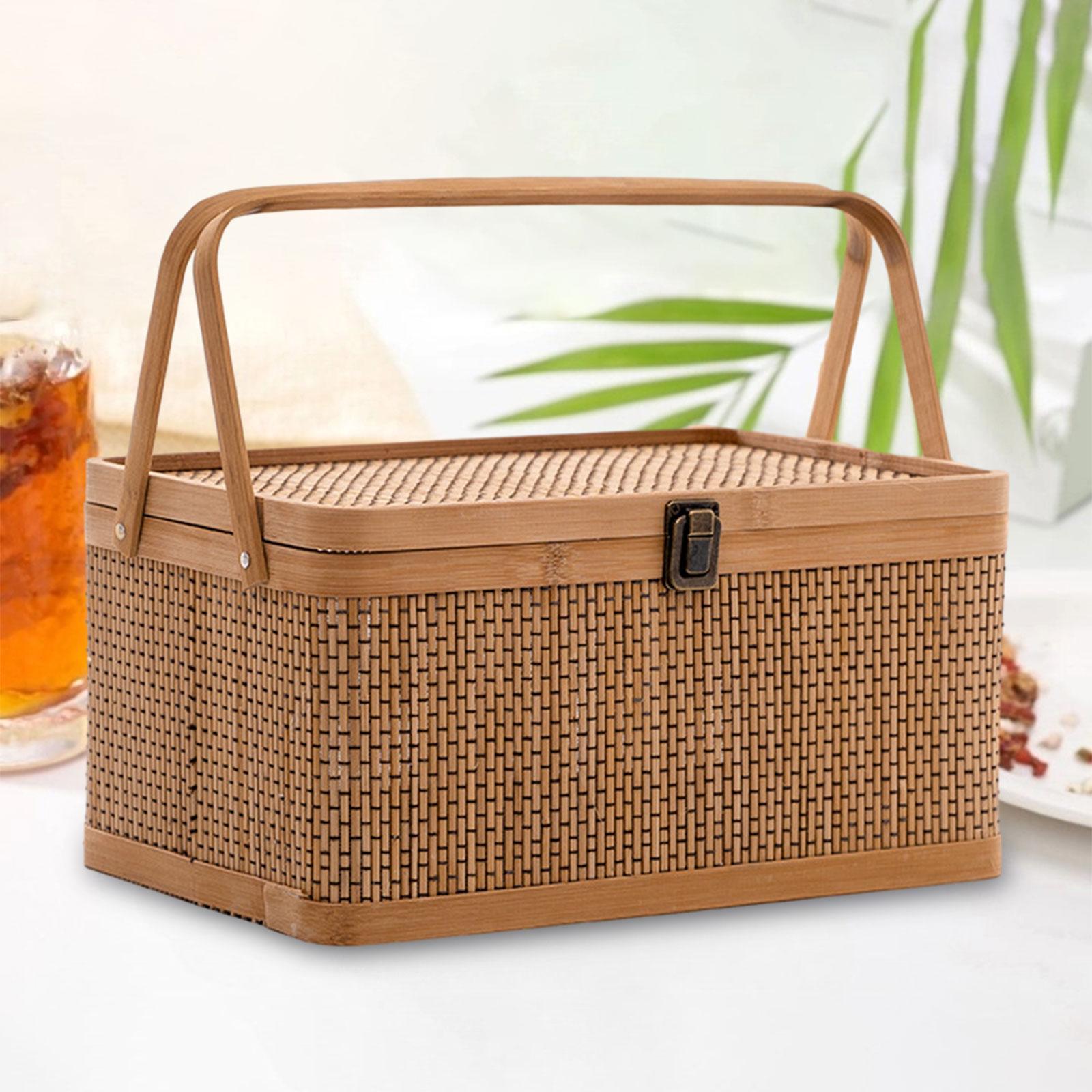 수제 대나무 피크닉 바구니, 잠금식 뚜껑, 음식 보관함 - Snacks Food Hamper Basket 리뷰 및 가격