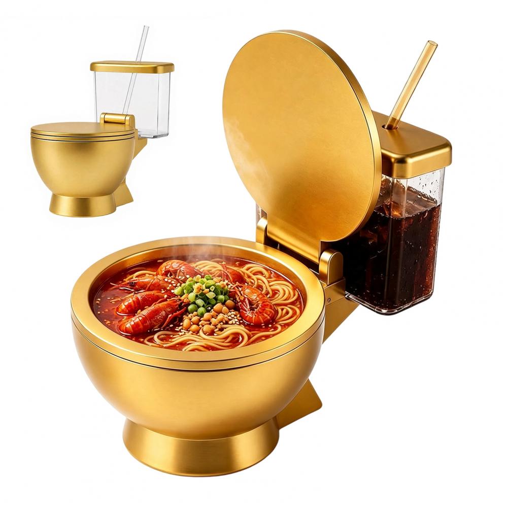화장실 모양 라면 그릇 세트, 내장형 컵과 빨대 디자인 - Food Snacks Drinks 리뷰 및 가격