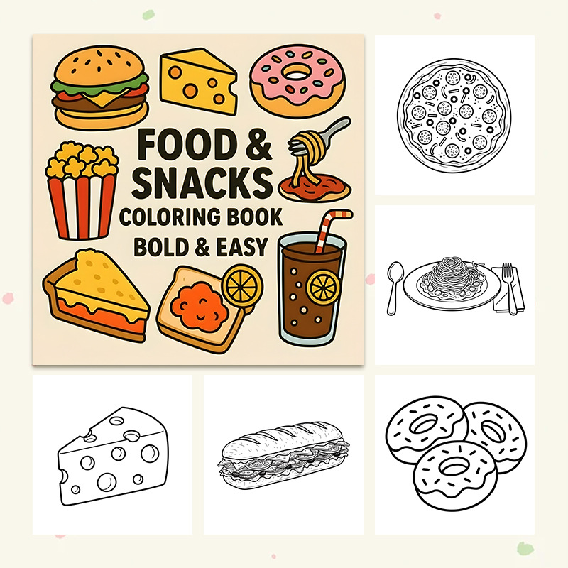 두꺼운 식품 및 간식 테마 색칠 공부 책, 번짐 방지  - Food Snacks Coloring Book 리뷰 및 가격