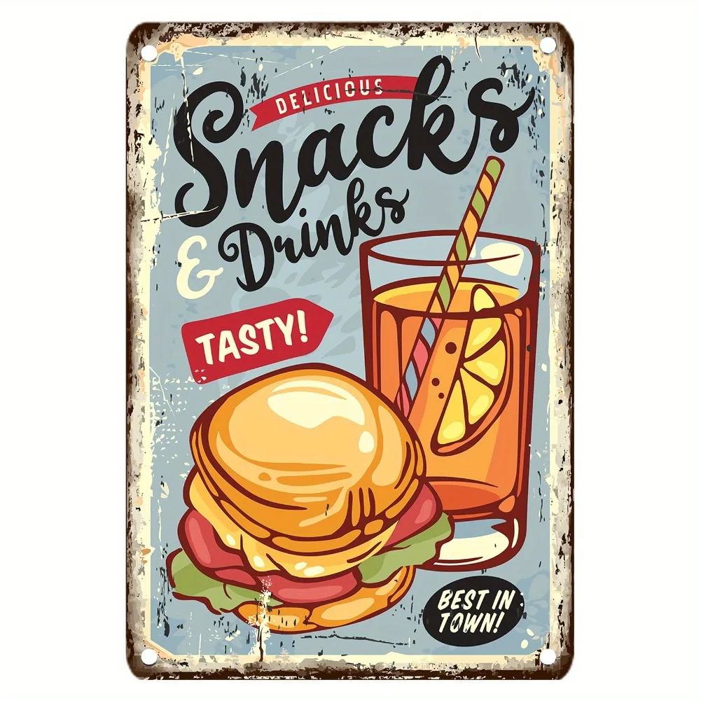 빈티지 푸드 메탈 사인, 12x8 인치 철제 벽 장식, - Food Snacks Drinks 리뷰 및 가격