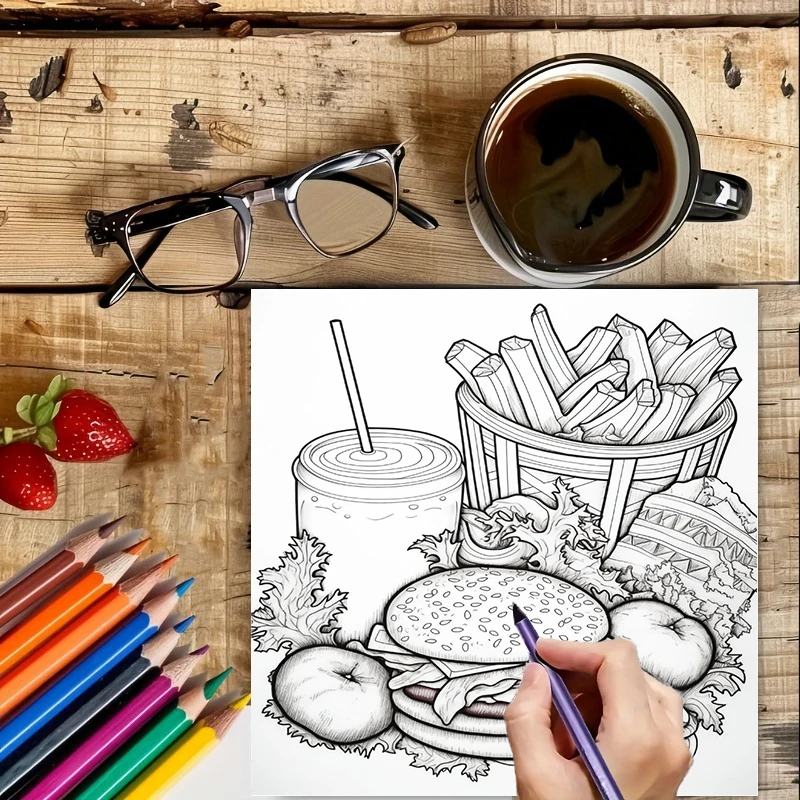 성인을 위한 패스트푸드 색칠책, 귀여운 그림 페이지,  - Food Snacks Coloring Book 리뷰 및 가격
